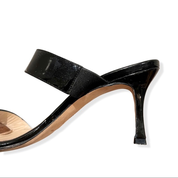 Manolo Blahnik Angufac 70 Black Patent Leather Double Strap Mule Heeled Sandals - Picture 5 of 8
